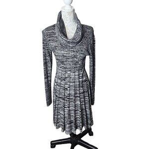 Calvin Klein Cowl Neck Dress Gray Marled Sweater Pleated Women's Medium